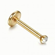 Титанова сережка гвоздик лабрет для пірсингу у губу золотого кольору з каменем 2мм