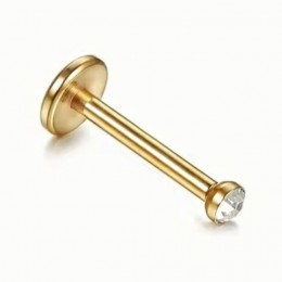 Титанова сережка гвоздик лабрет для пірсингу у губу золотого кольору з каменем 2мм
