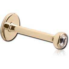 Титанова сережка гвоздик лабрет для пірсингу у вухо губу золотого кольору з каменем 2,5мм