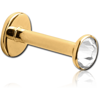 Титанова сережка гвоздик лабрет для пірсингу у вухо золотого кольору з білим каменем 3 мм